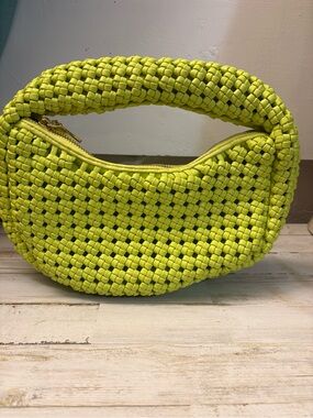 Sincerely Jules Neon Lime Woven Hobo Bag Y2K